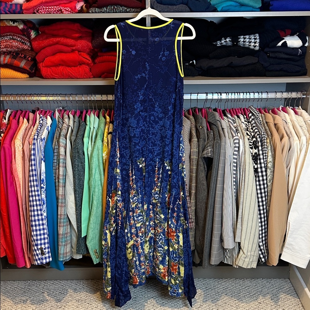Smith Williams blue/yellow floral sleeveless front tassel tie maxi dress size S - Picture 3 of 3
